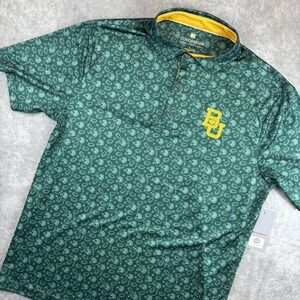 Baylor Bears Polo Shirt Mens L Green All Over Print Stretch Performance NEW